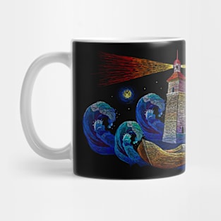 Artistic Lighthouse with Sea and Boat Mug